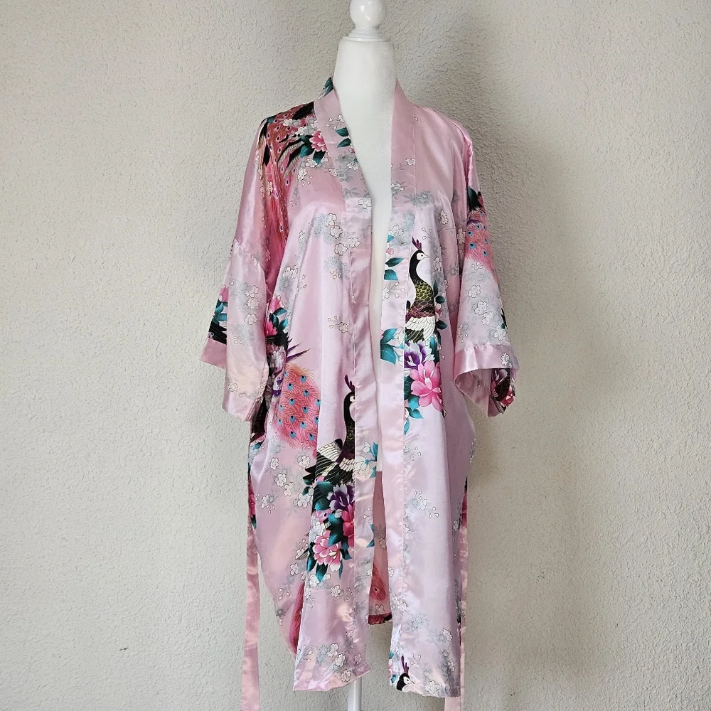 Pink Short Satin Robe - Picture 3 of 3